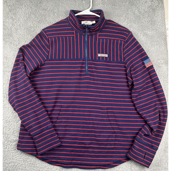 Vineyard Vines Tops - Vineyard Vines Women’s USA Strip 1/4 Zip Pullover Sweatshirt Red And Navy Size L